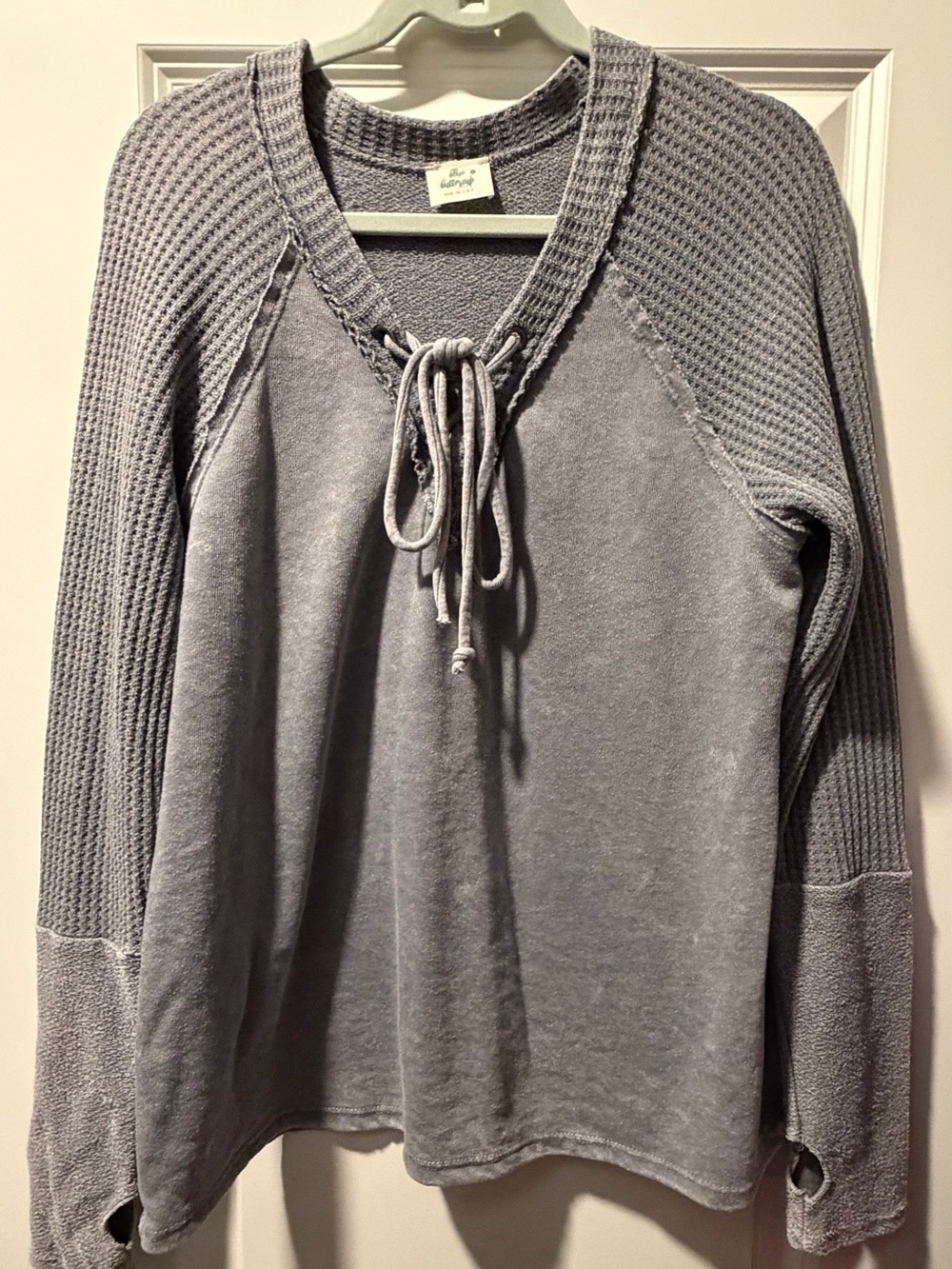 Cozy Lace-Up V-Neck Sweater in Gray — Soft Everyday Layer